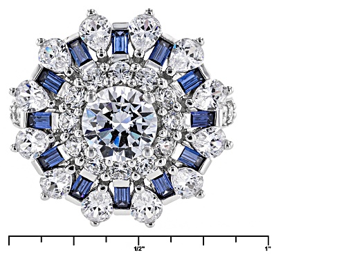 Bella Luce ® 6.25ctw Blue And White Diamond Simulants Rhodium Over Sterling Silver Ring - Size 5
