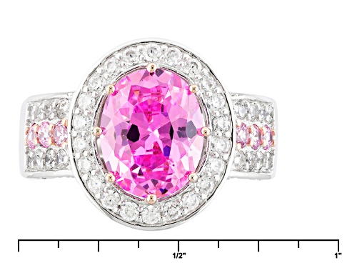 Bella Luce ® 6.35ctw Pink And White Diamond Simulants Rhodium Over Silver And Eterno ™Rose Ring - Size 11