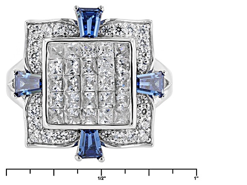 Bella Luce ® 3.39ctw White Diamond Simulant & Sapphire Simulant Rhodium Over Sterling Silver Ring - Size 5