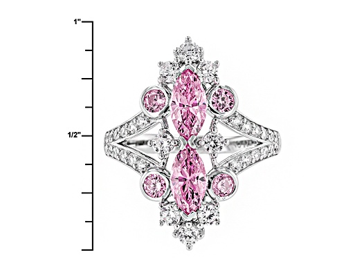 Bella Luce ® 3.24ctw Pink & White Diamond Simulant Rhodium Over Sterling Silver Ring (1.42ctw Dew) - Size 12