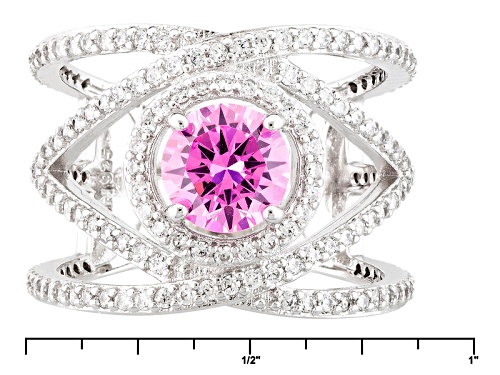 Bella Luce ® 3.77ctw Pink And White Diamond Simulants Rhodium Over Sterling Silver Ring - Size 7
