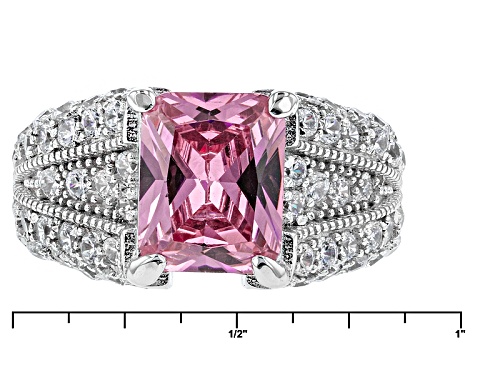 Bella Luce®6.50ctw Pink And White Diamond Simulants Rhodium Over Sterling Silver Ring(4.60ctw Dew) - Size 11