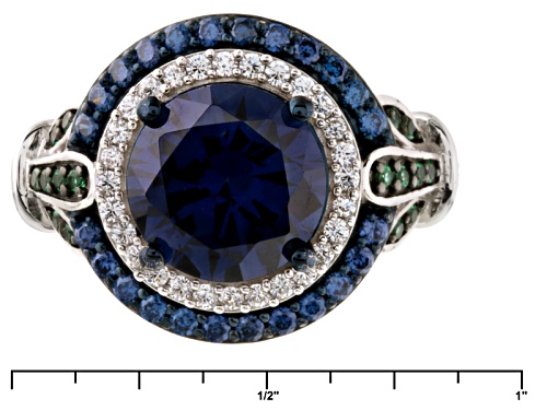 Bella Luce ® 7.68ctw Sapphire, Emerald & White Diamond Simulants Rhodium Over Sterling Silver Ring - Size 10