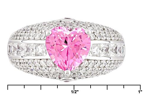 Bella Luce®5.81ctw Pink/Wht Diamond& Lab Created Ruby Simulants Rhodium Over Silver Heart Ring - Size 8