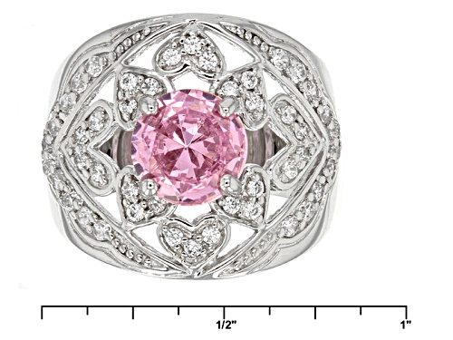 Bella Luce ® 4.26ctw Pink & White Diamond Simulants Rhodium Over Sterling Silver Ring (2.6ctw Dew) - Size 7
