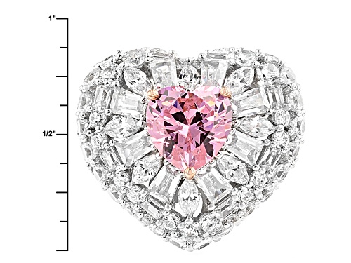 Bella Luce ®9.36ctw Pink And White Diamond Simulants Rhodium Over Silver Heart Ring (5.67ctw Dew) - Size 5
