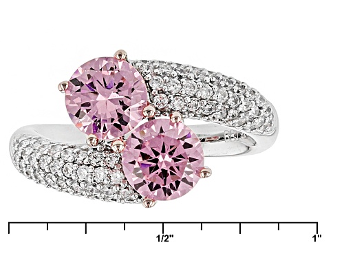 Bella Luce ®4.40ctw Pink & White Diamond Simulants Rhodium Over Sterling Silver Ring (2.88ctw Dew) - Size 8