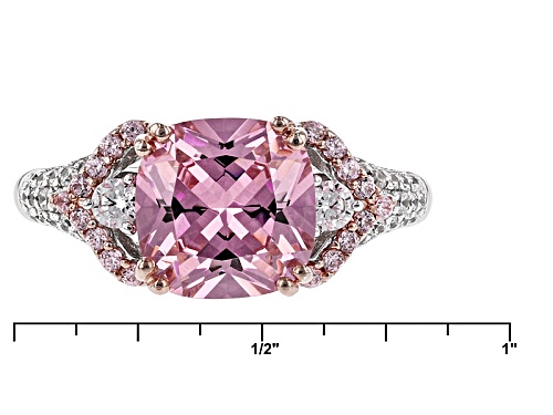 Bella Luce ® 5.65ctw Pink & White Diamond Simulants Rhodium Over Sterling Ring (3.32ctw Dew) - Size 11