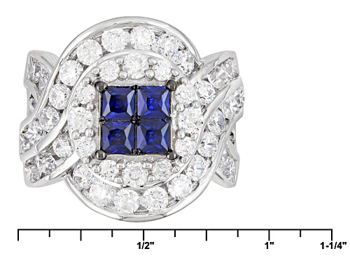 Bella Luce ® 5.87ctw Sapphire & White Diamond Simulants Rhodium Over Sterling Silver Ring - Size 7