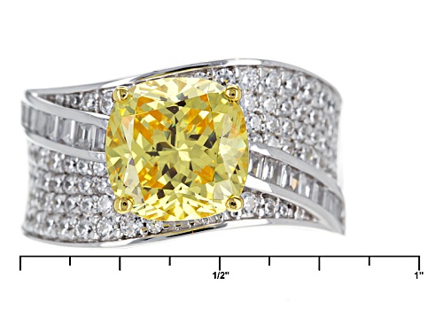 Bella Luce ® 6.83ctw Canary & White Diamond Simulants Rhodium Over Sterling Ring (4.08ctw Dew) - Size 10