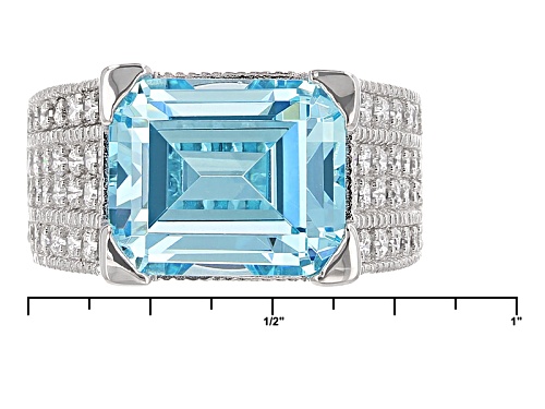 Bella Luce® 11.49ctw Blue & White Diamond Simulants Rhodium Over Sterling Silver Ring(7.29ctw Dew) - Size 5