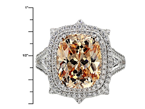Bella Luce ® 10.54ctw Champagne & White Diamond Simulants Rhodium Over Sterling Silver Ring - Size 12