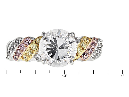 Bella Luce®Dillenium Cut 3.87ctw Canary,Pink & White Diamond Simulants Rhodium Over Sterling Ring - Size 10