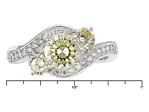 Bella Luce ® Dillenium Cut 3.07ctw Canary And White Diamond Simulants Rhodium Over Sterling Ring - Size 10