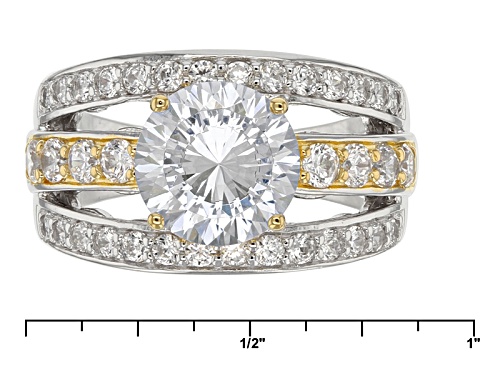 Bella Luce® Dillenium Cut 6.58ctw Diamond Simulant Rhodium Over Sterling & Eterno ™ Yellow Ring - Size 10
