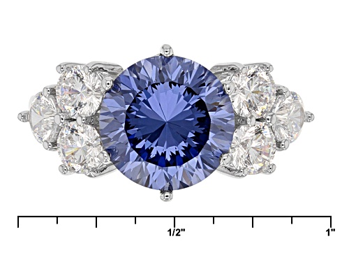 Bella Luce® Dillenium Cut 8.55ctw Tanzanite & Diamond Simulants Rhodium Over Sterling Silver Ring - Size 7