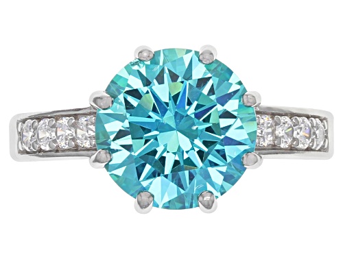 Bella Luce® Esotica™ 7.06ctw Paraiba Tourmaline & Diamond Simulants Rhodium Over Silver Ring - Size 6