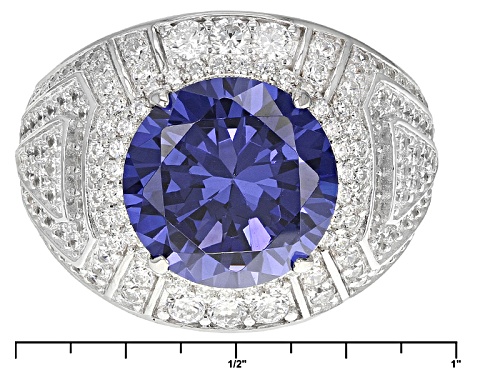 Bella Luce ® Esotica ™ 12.52ctw Tanzanite & Diamond Simulants Rhodium Over Sterling Silver Ring - Size 5