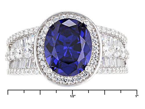 Bella Luce ® Estotica ™ 9.74ctw Tanzanite & White Diamond Simulant Rhodium Over Silver Ring - Size 6