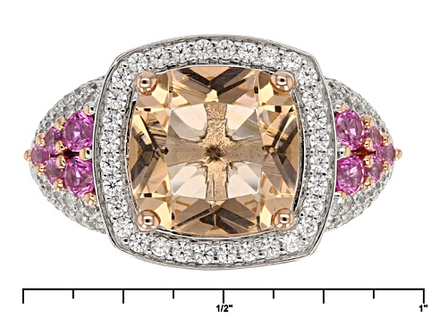 Bella Luce ® Morganite & Diamond Simulants & Lab Created Pink Sapphire Rhodium Over Sterling Ring - Size 7
