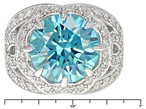 Bella Luce® Esotica™ 10.89ctw Paraiba Tourmaline & Diamond Simulants Rhodium Over Silver Ring - Size 6