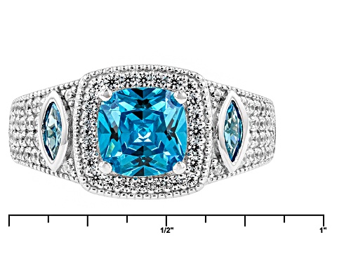 Bella Luce ® Esotica™ 3.78ctw Neon Apatite & White Diamond Simulants Rhodium Over Sterling Ring - Size 5