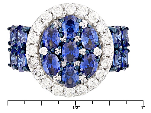 Bella Luce ® Esotica ™ 5.63ctw Tanzanite & Diamond Simulants Rhodium Over Sterling Silver Ring - Size 5