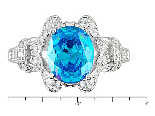 Bella Luce® Esotica ™ 5.41ctw Neon Apatite & White Diamond Simulants Rhodium Over Sterling Ring - Size 8