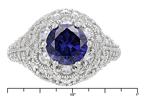 Bella Luce ® Esotica™ 5.64ctw Tanzanite And White Diamond Simulants Rhodium Over Sterling Ring - Size 8