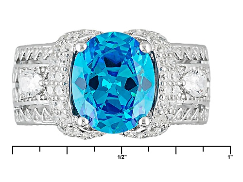 Bella Luce® Esotica ™ 8.60ctw Neon Apatite & White Diamond Simulants Rhodium Over Sterling Ring - Size 7
