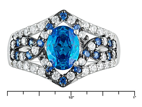 Bella Luce®Esotica™ Neon Apatite/Tanzanite/White Diamond Simulants Rhodium Over Sterling Ring - Size 7
