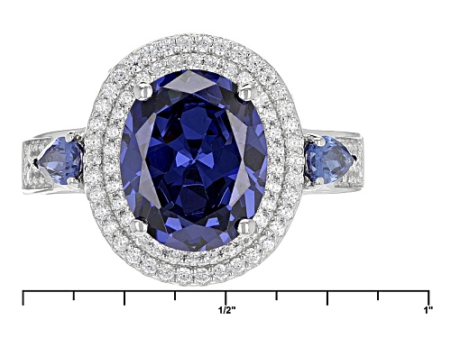 Bella Luce ® Esotica ™ 8.03ctw Tanzanite And White Diamond Simulants Rhodium Over Sterling Ring - Size 5