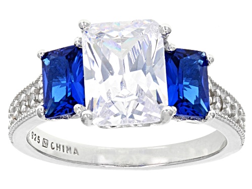Bella Luce ®5.77tw Blue Sapphire And White Diamond Simulants Rhodium Over Sterling Ring With Band - Size 8