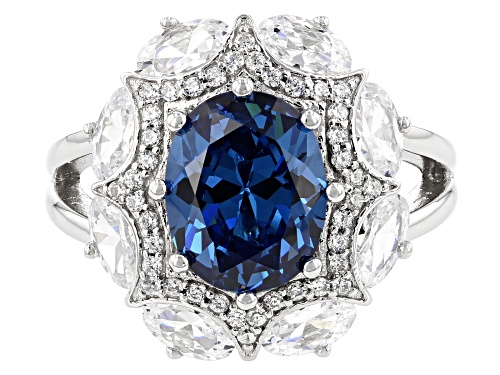 Bella Luce ® 7.29CTW London Blue Topaz & White Diamond Simulants Rhodium Over Silver Ring - Size 5