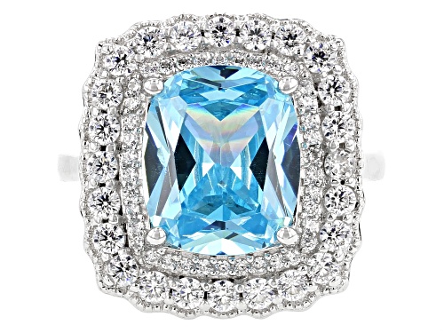 Bella Luce ® 9.83CTW Aqua & White Diamond Simulants Rhodium Over Sterling Silver Ring - Size 12