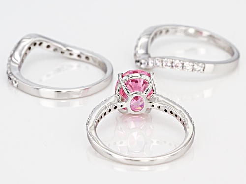 Bella Luce ® 6.56CTW Pink & White Diamond Simulants Rhodium Over Silver Ring With Bands - Size 12