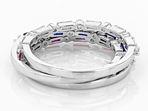 Bella Luce®2.62CTW Lab Ruby, Lab Blue Spinel, And Diamond Simulant Rhodium Over Silver Ring Set