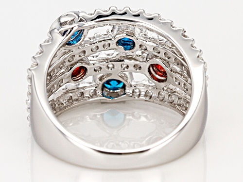 Bella Luce ® 3.33CTW Blue Apatite, Red, And White Diamond Simulants Rhodium Over Silver Ring - Size 7