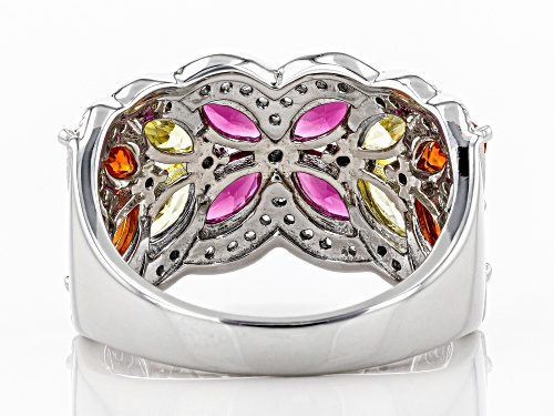 Bella Luce® 5.01ctw Multicolor Sapphire and White Diamond Simulants Rhodium Over Sterling Ring - Size 7
