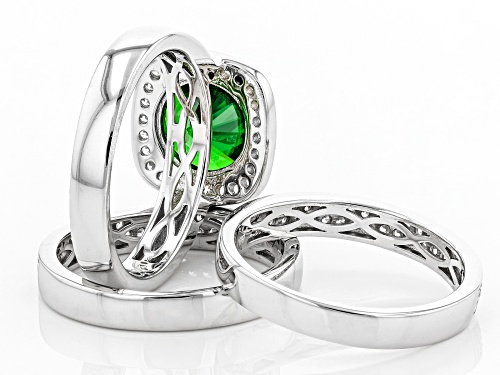Bella Luce ® 5.95ctw Emerald and White Diamond Simulants Rhodium Over Silver Ring Set (0.64ctw DEW) - Size 11
