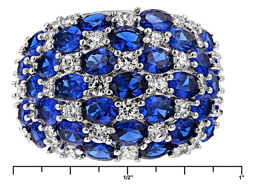 Bella Luce ® 11.66ctw Lab Blue Spinel And White Diamond Simulant Rhodium Over Sterling Silver Ring - Size 5