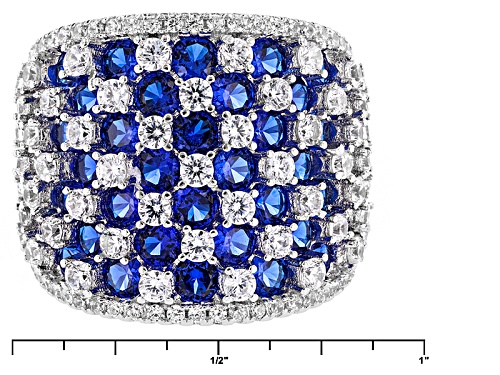 Bella Luce ® 6.14ctw Blue Sapphire And White Diamond Simulants Rhodium Over Sterling Silver Ring - Size 6