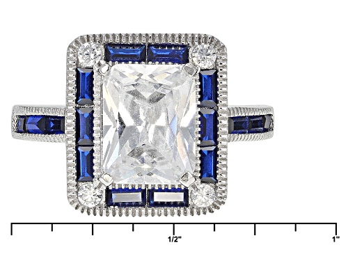 Bella Luce ® 5.84ctw Blue Sapphire And White Diamond Simulants Rhodium Over Sterling Silver Ring - Size 11
