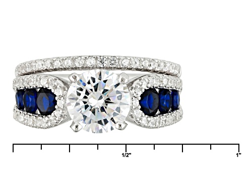 Bella Luce ®3.68ctw Blue Sapphire And White Diamond Simulants Rhodium Over Sterling Ring With Band - Size 10