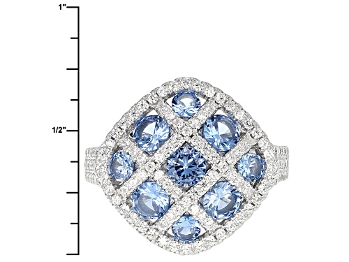 Bella Luce®3.83ctw Blue And White Diamond Simulants Rhodium Over Sterling Silver Ring(2.30ctw Dew) - Size 11