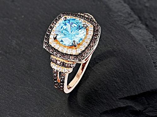 Bella Luce ® 4.32ctw Neon Apatite, Mocha And White Diamond Simulants Eterno™ Rose Ring - Size 5