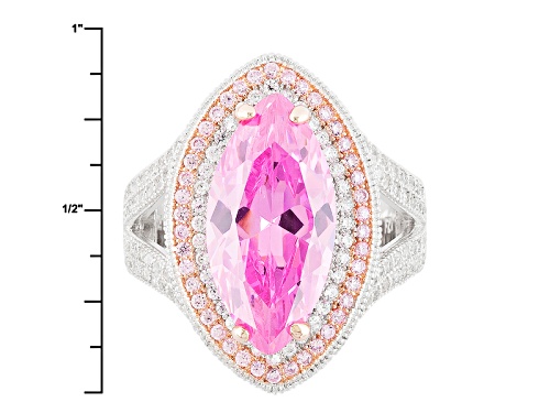 Bella Luce®11.04ctw Pink & White Diamond Simulants Rhodium Over Sterling And Eterno™ Rose Ring - Size 5