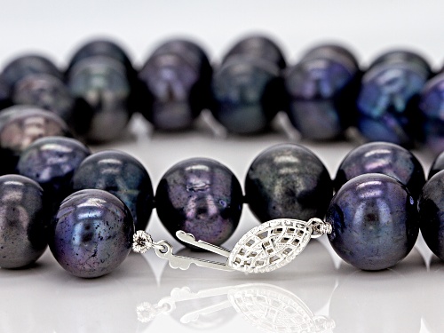 12-13mm Black Cultured Freshwater Pearl Sterling Silver 20 Inch Strand Necklace - Size 20