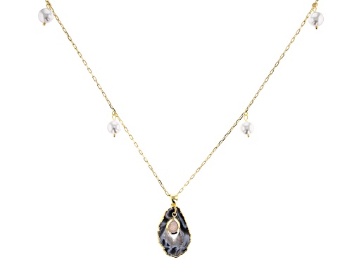 Artisan Collection of Brazil™ Agate, Drusy Agate, & 6mm Pearl Simulant 18k Gold Over Brass Pendant