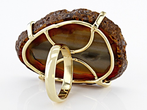 Artisan Collection Of Brazil™ Free-Form Agate Slab 18K Yellow Gold Over Brass Ring - Size 8